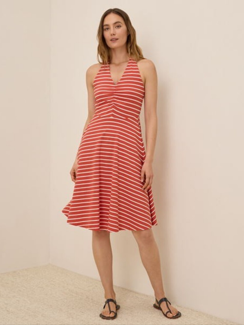 Pact Fit And Flare Daytripper Striped Halter Dress